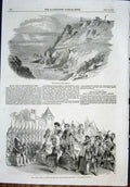Original Old Antique Print Botallack Mine Cornwall Italian Opera Pultava Theatre