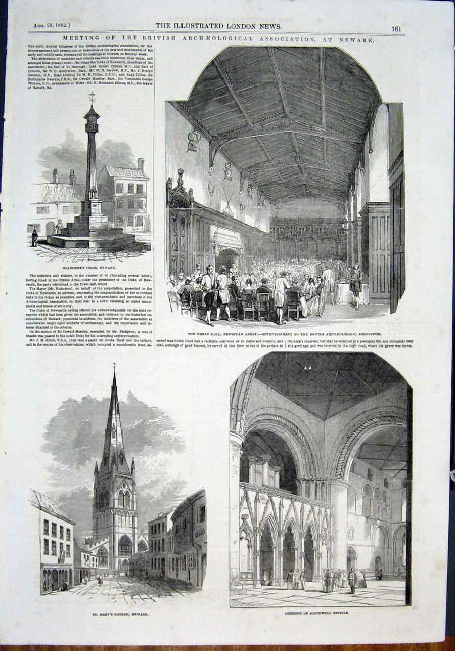 Old Antique Print Beaumont'S Cross Newark Newstead Abbey Church St Mary'S