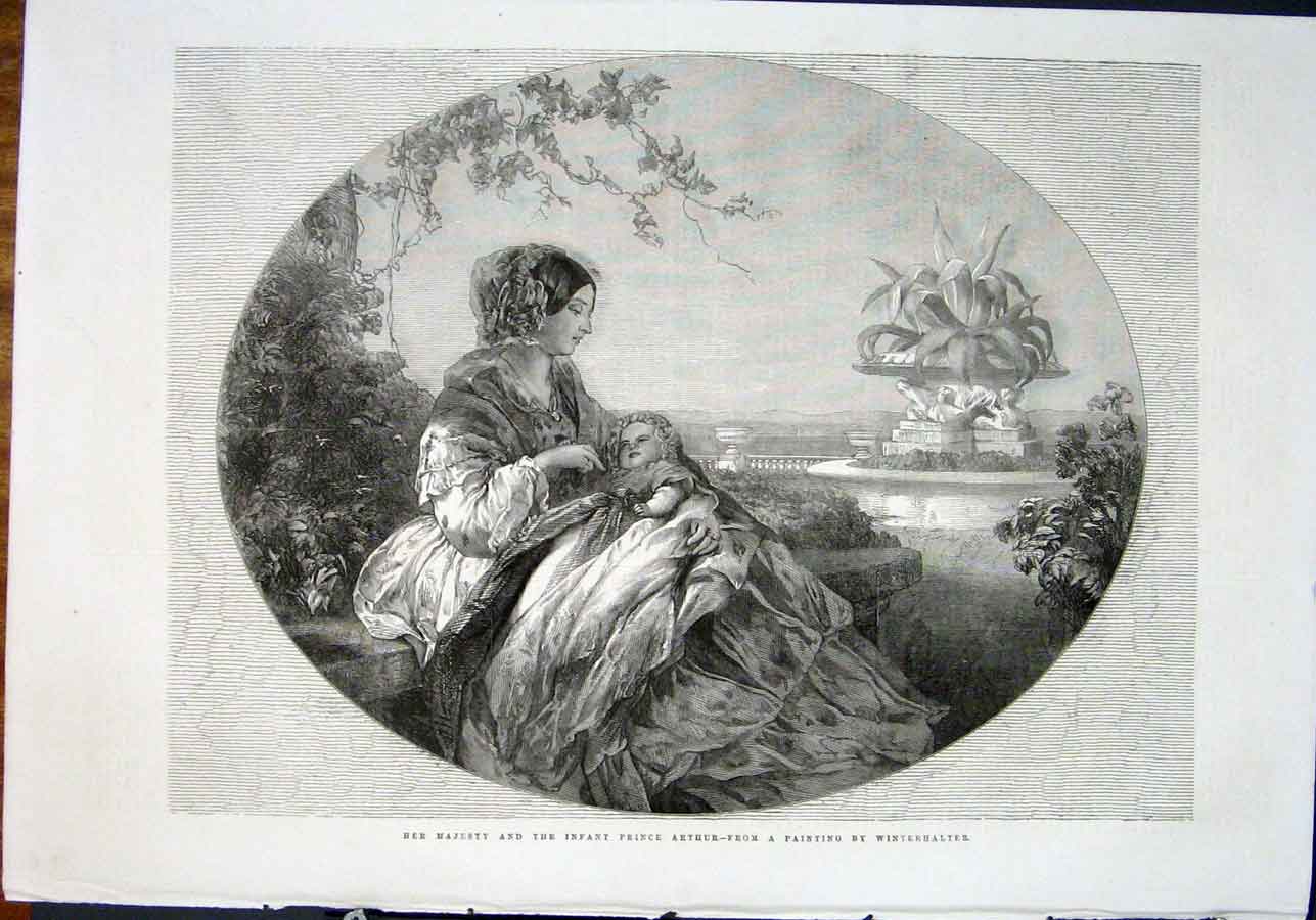 Original Old Antique Print Winterhalter Queen Prince Arthur Baby Fine Art 1852