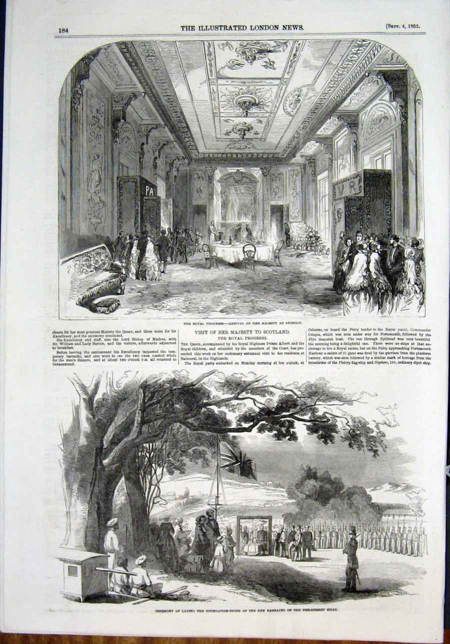 Original Old Antique Print Swindon Barracks Neilgherry Holyrood Palace Penzance