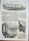 Original Old Antique Print Lisbon Regatta Corca Manchester Library Linton Devon