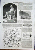 Original Old Antique Print Statue Wellington Crowquill Roman Wall Nelson Column