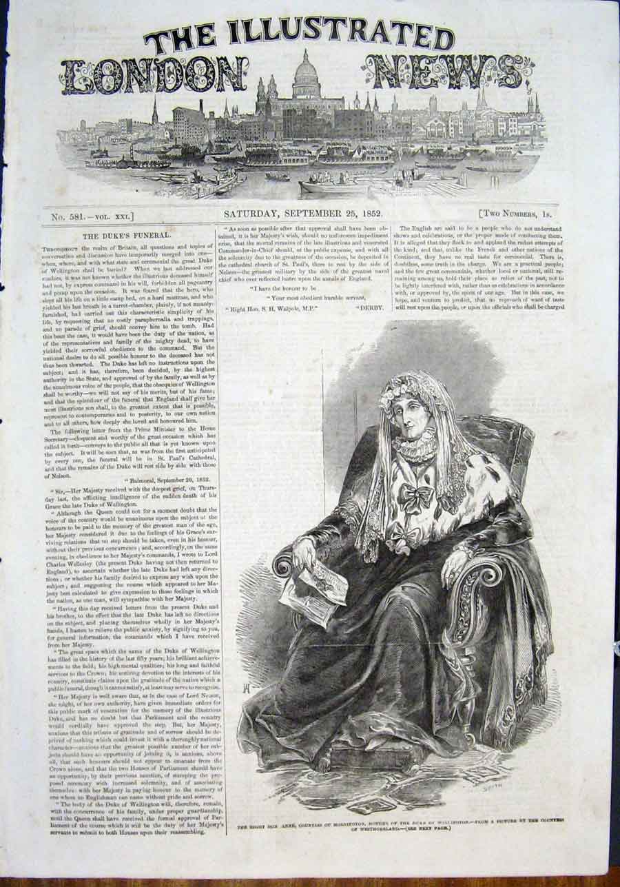 Original Old Antique Print Countess Mornington Westmoreland Wellington Portrait