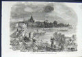 Original Old Antique Print Boucharge Rhone Flood River Village Flooded 1852