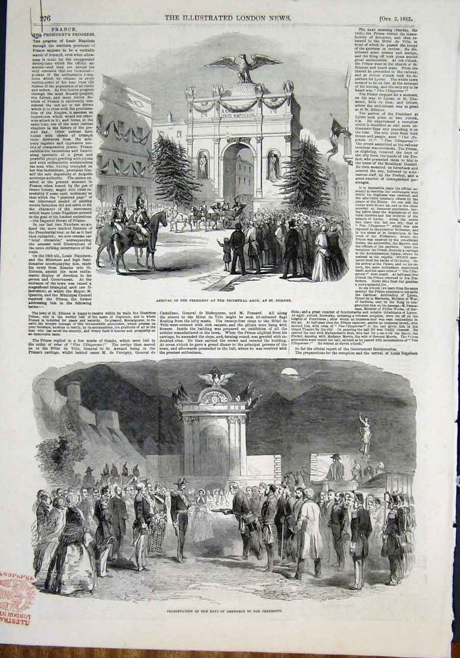 Original Old Antique Print Grenoble President St Etienne Napoleon Lyons Fashion