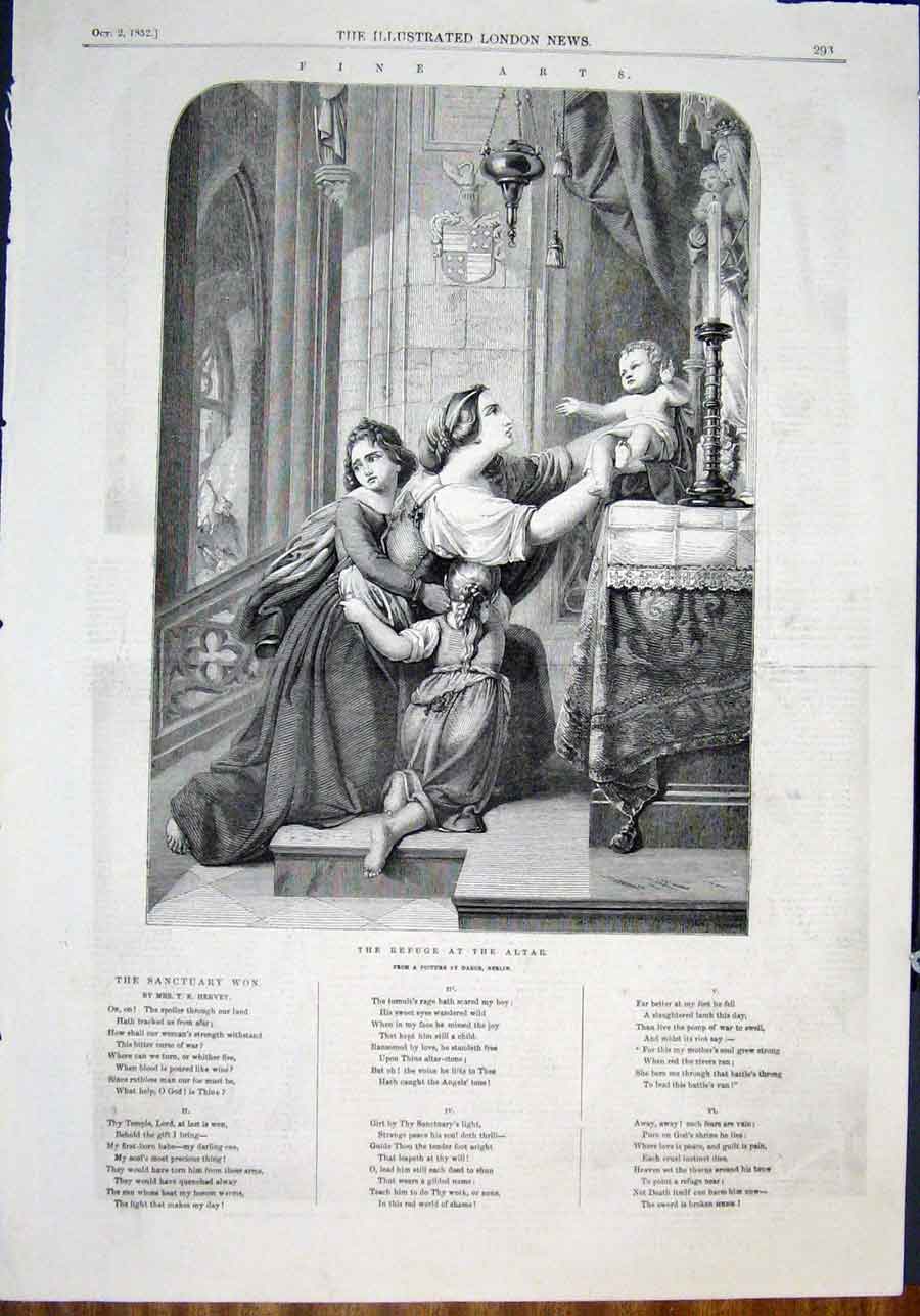 Original Old Antique Print Daege Berlin Altar Church Child Fine Art 1852 19th