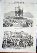 Original Old Antique Print French Toulon Aix Pageant France Dance Napoleon 1852