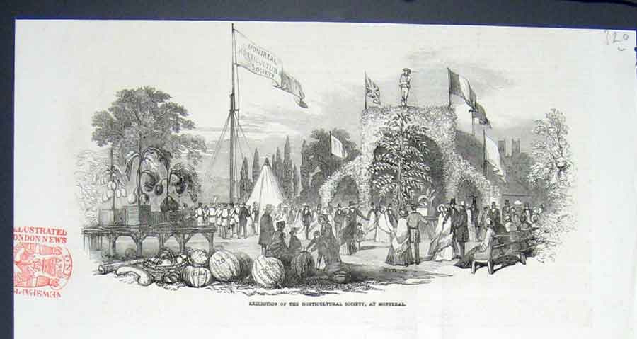 Old Antique Print Exhibition Horticultural Society Montreal Canada 1852 19th
