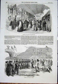 Original Old Antique Print Chester Station Queen Bangor Wales 1852 Victorian