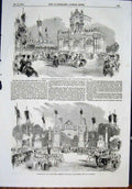 Original Old Antique Print Paris Pont D'Austerlitz Tuileries Arch France 1852