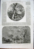 Original Old Antique Print Crystal Palace Hyde Park London Fountain 1852 19th