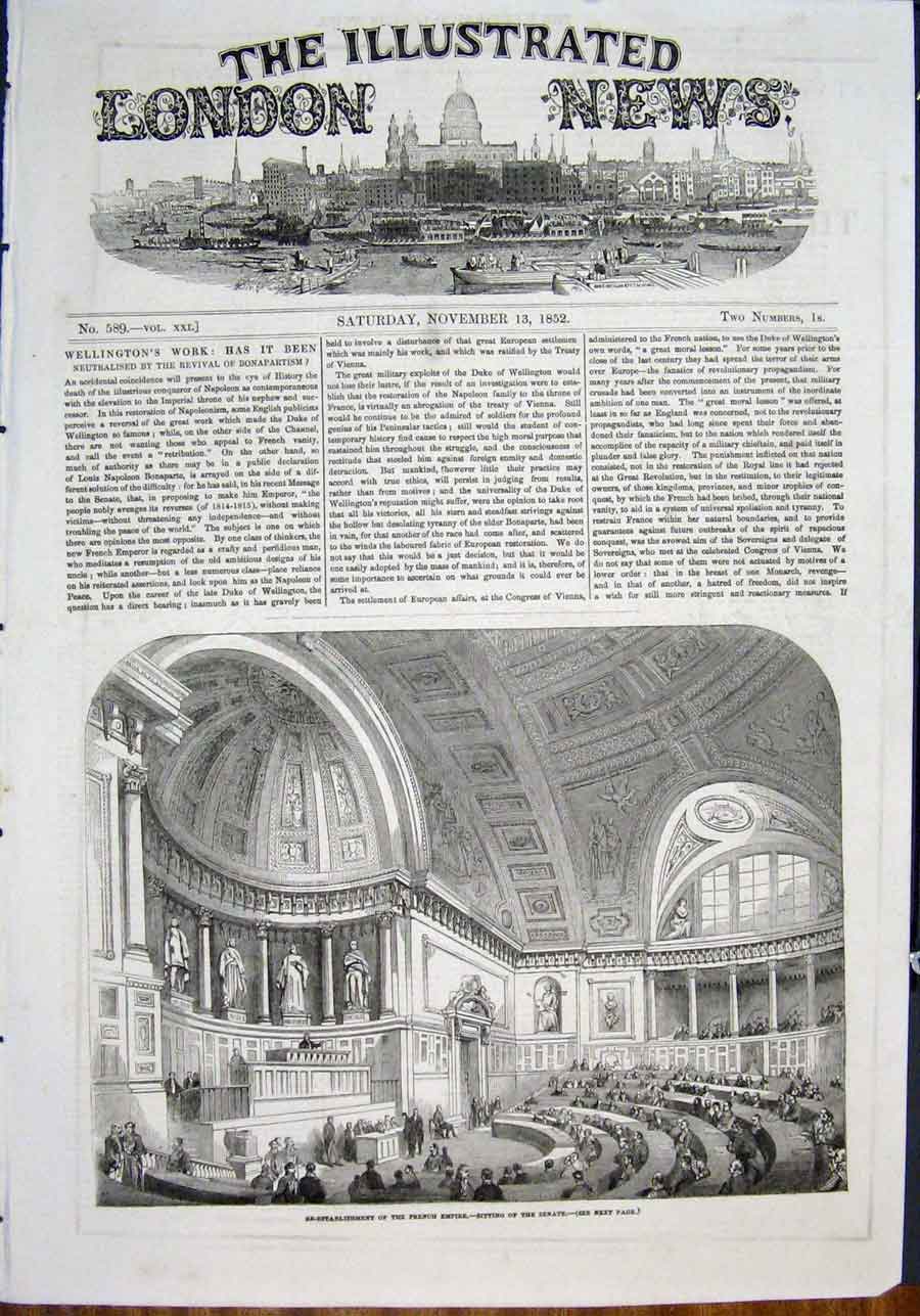 Original Old Antique Print Senate French Empire France Paris 1852 19th