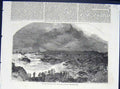Original Old Antique Print Northumberland Coast Gale Sea Storm 1852 Victorian