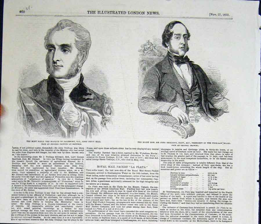 Original Old Antique Print Marquis Salisbury Seal John Trollope Fine Art 1852
