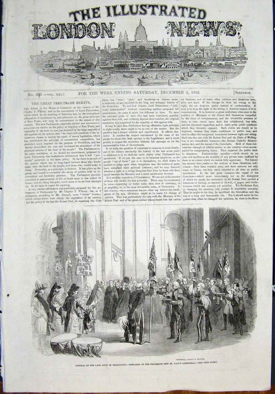 Old Antique Print Wellington Duke Funeral Procession St Paul'S Cathedral
