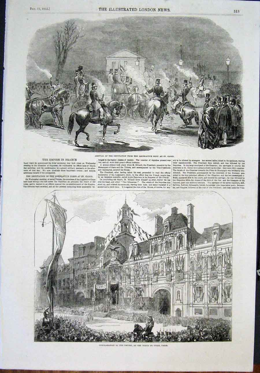 Old Antique Print St Cloud France Legislative Corps Empire Hotel De Ville
