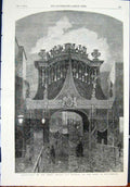 Original Old Antique Print Temple Bar Funeral Wellington London 1852 Victorian