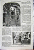 Original Old Antique Print St Paul'S Cathedral Crypt Wellington London 1852 19th