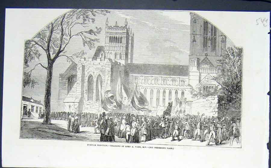Original Old Antique Print Durham Election Lord Vane 1852 19th