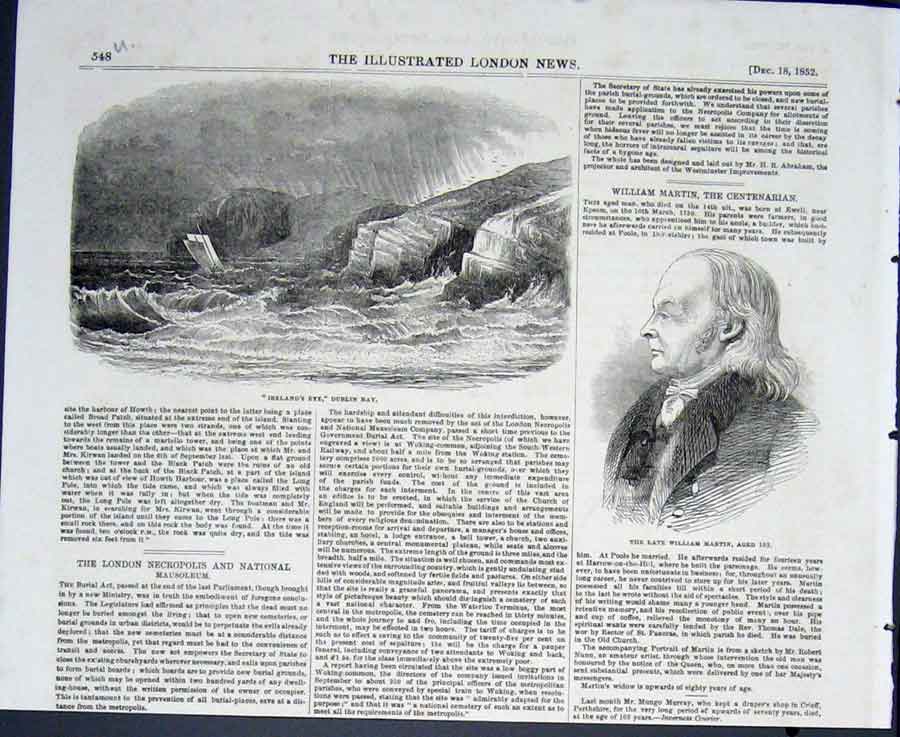 Old Antique Print Portrait William Martin Ireland'S Eye Dublin Bay Boat
