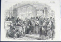 Original Old Antique Print Grocer Grocer'S Shop Christmas Street London 1852