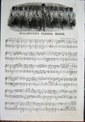 Old Antique Print Music Score Sheet Wellington Funeral March Bishop 1852 19th