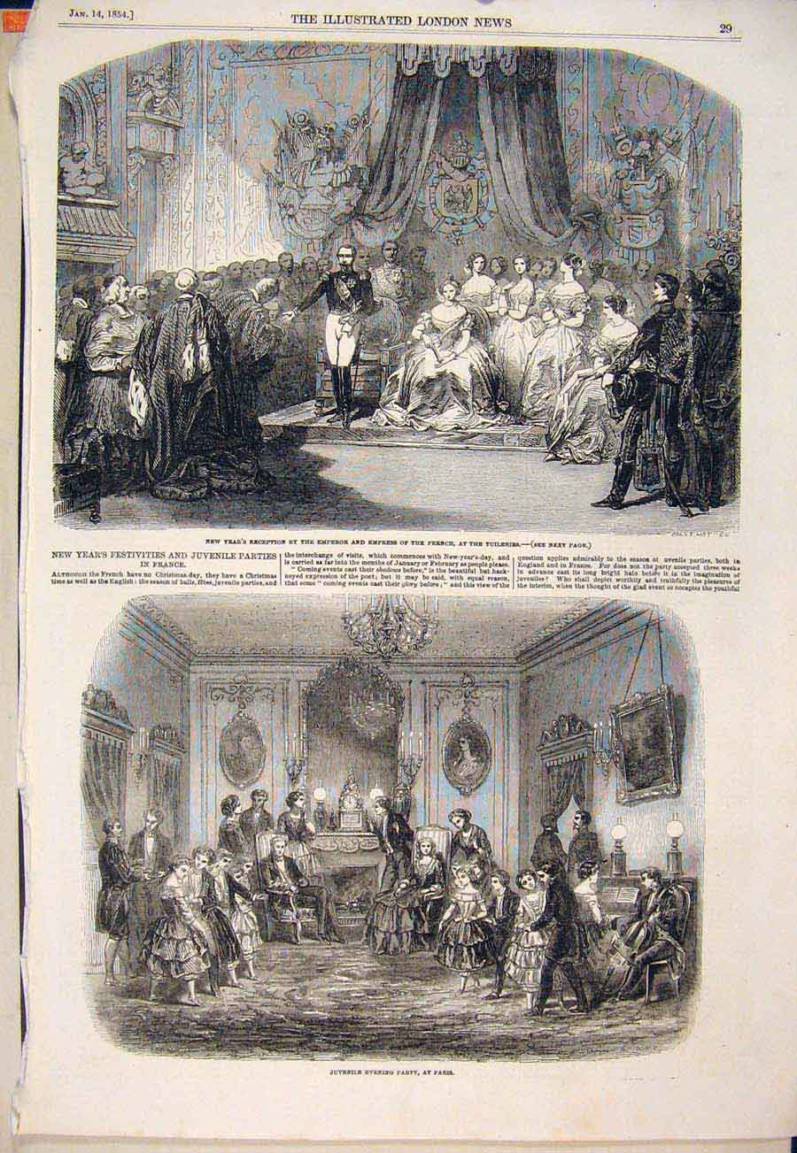 Old Antique Print Tuilleries Emperor Empress Juvenille Party Paris France