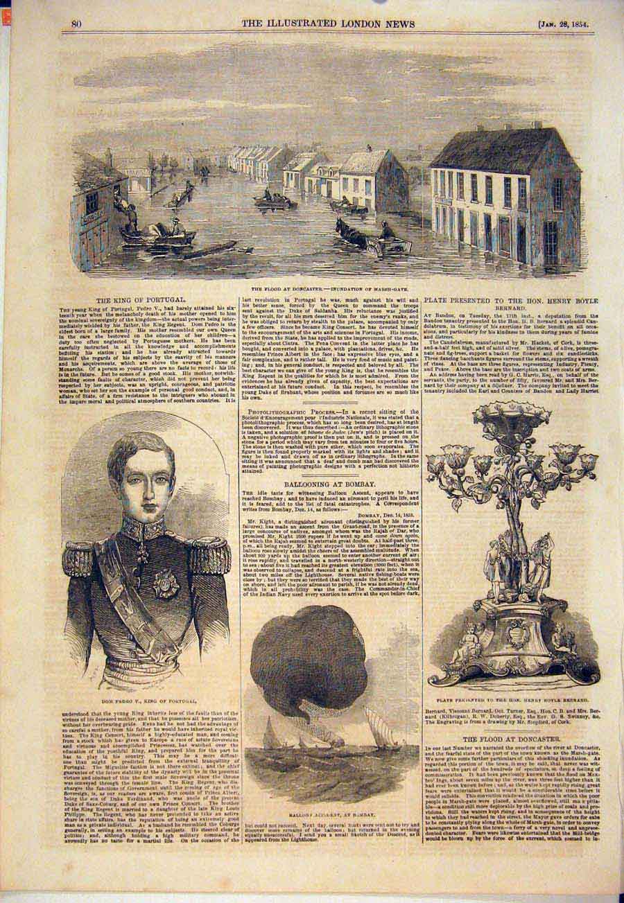 Old Antique Print Doncaster Flood Portrait Pedro Portugal Balloon Bombay