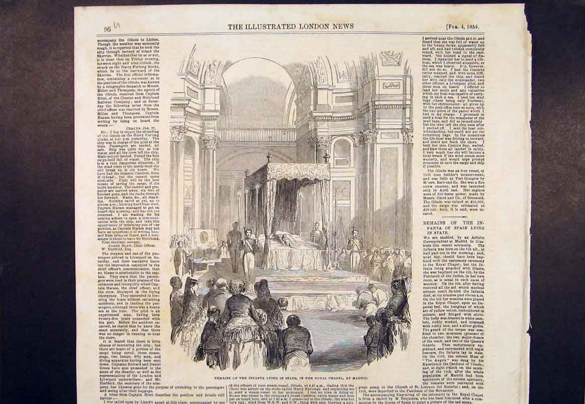 Original Old Antique Print Royal Chapel Madrid Spain Infanta Benjumea 1854 19th
