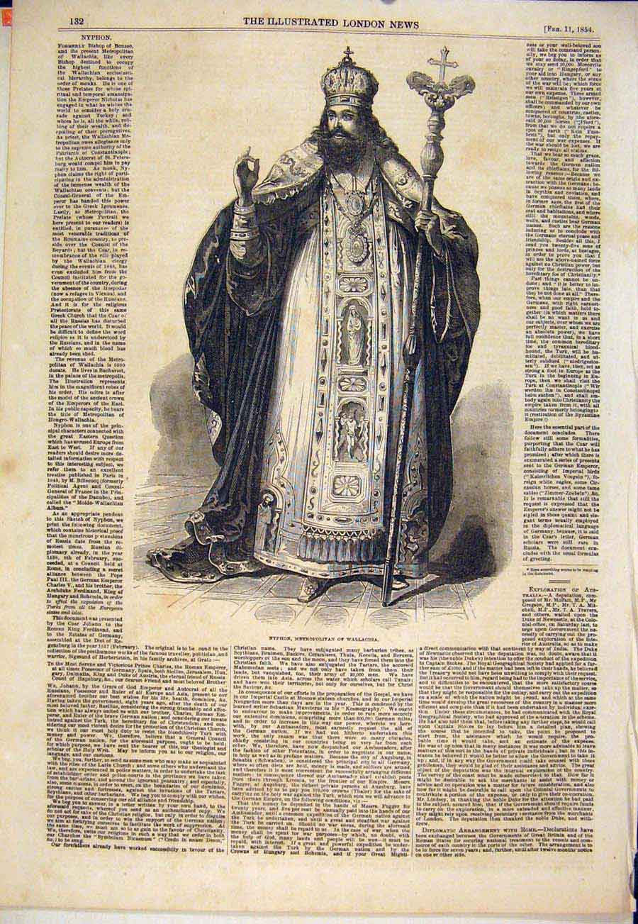 Original Old Antique Print Nyphon Metropolitan Wallachia Bishop 1854 Victorian