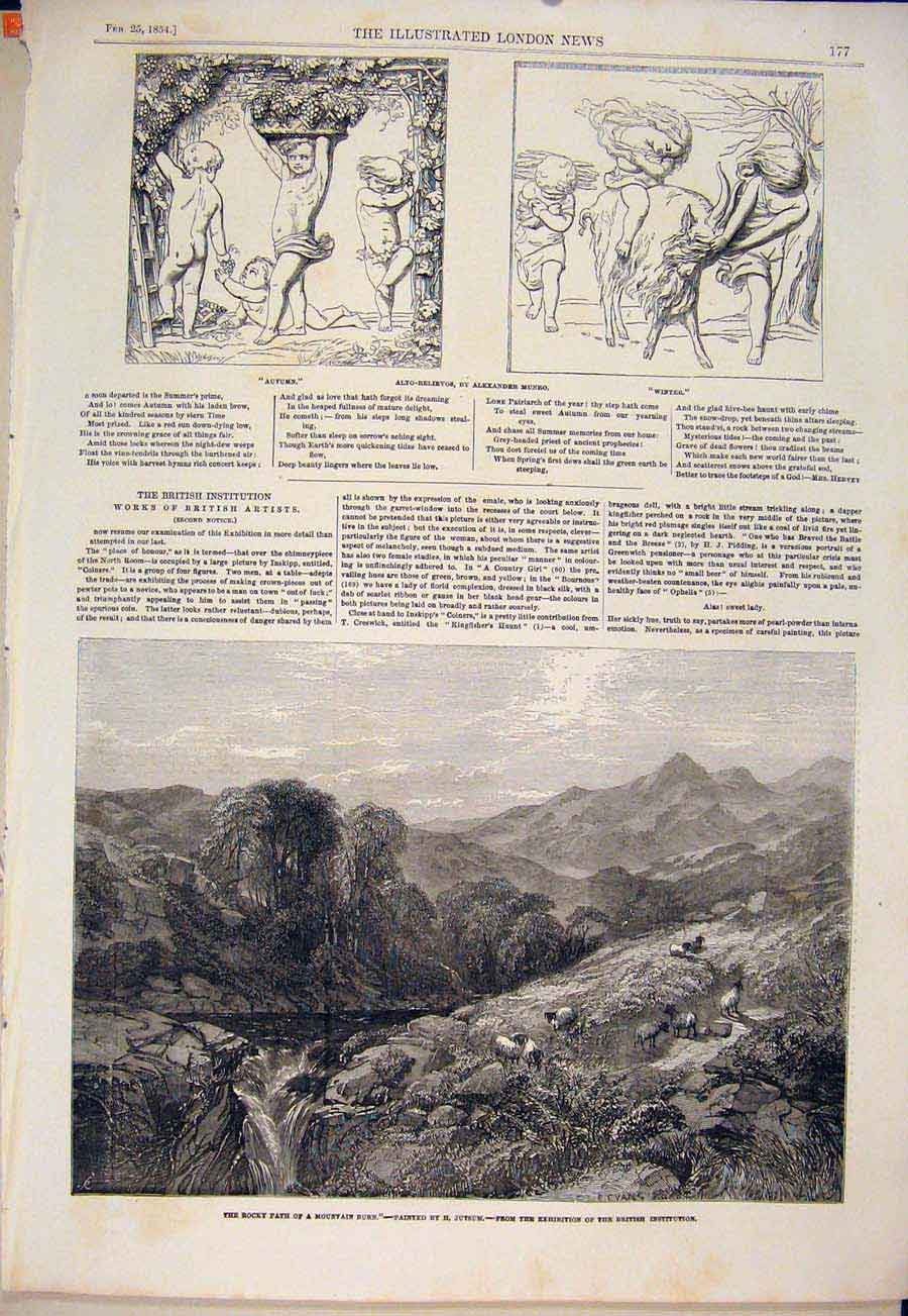 Original Old Antique Print Alto Relievos Munro Mountain Jutsum Sheep Waterfall