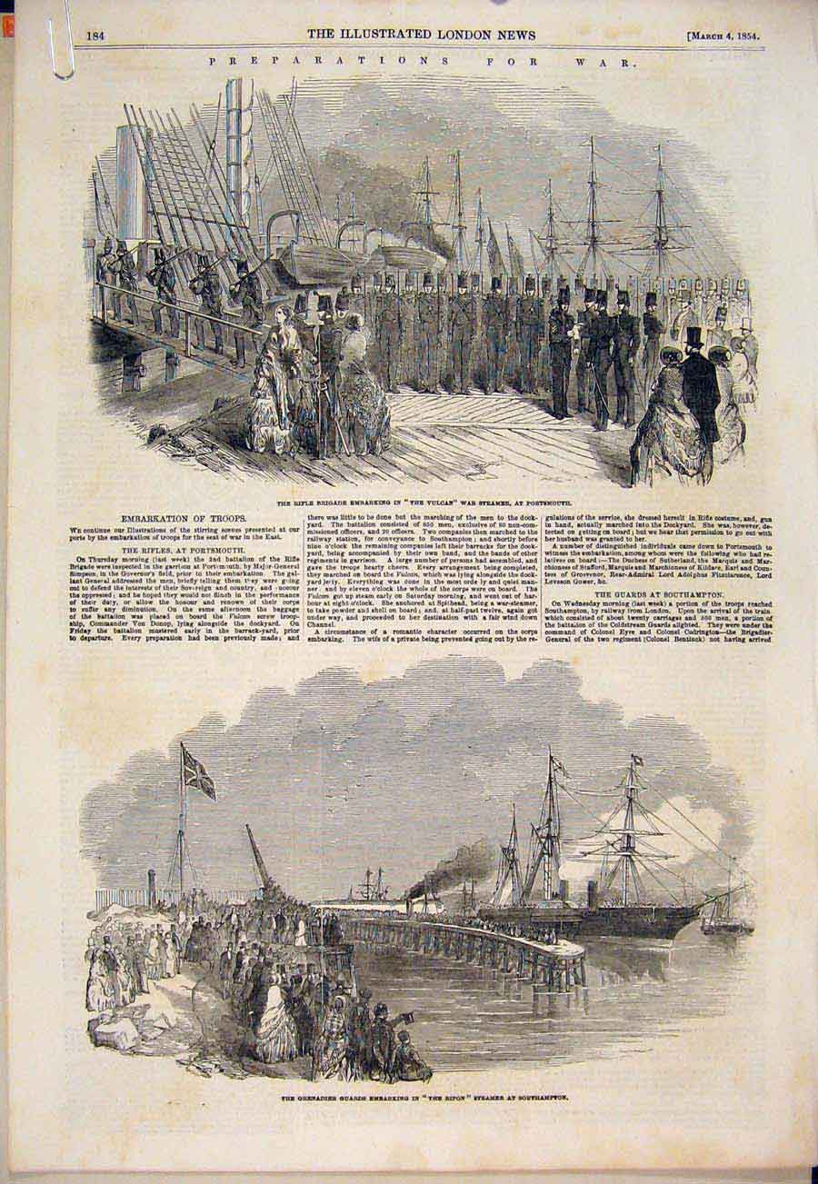 Original Old Antique Print Rifle Brigade Vulcan Grenadier Guards Ripon Cstream