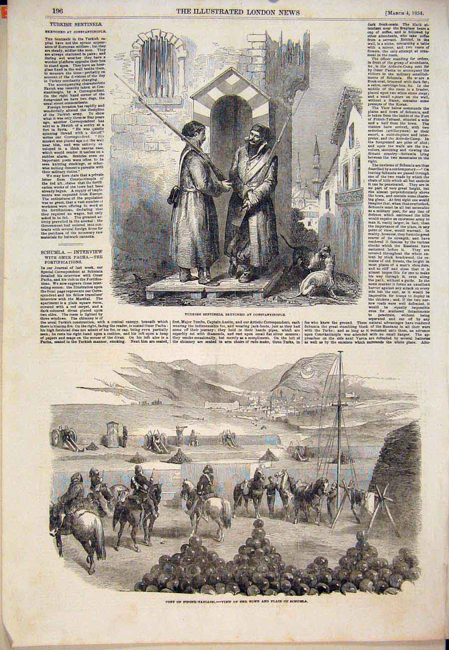 Old Antique Print Turkish Sentinels Constantinople Schumla War Fort 1854 19th