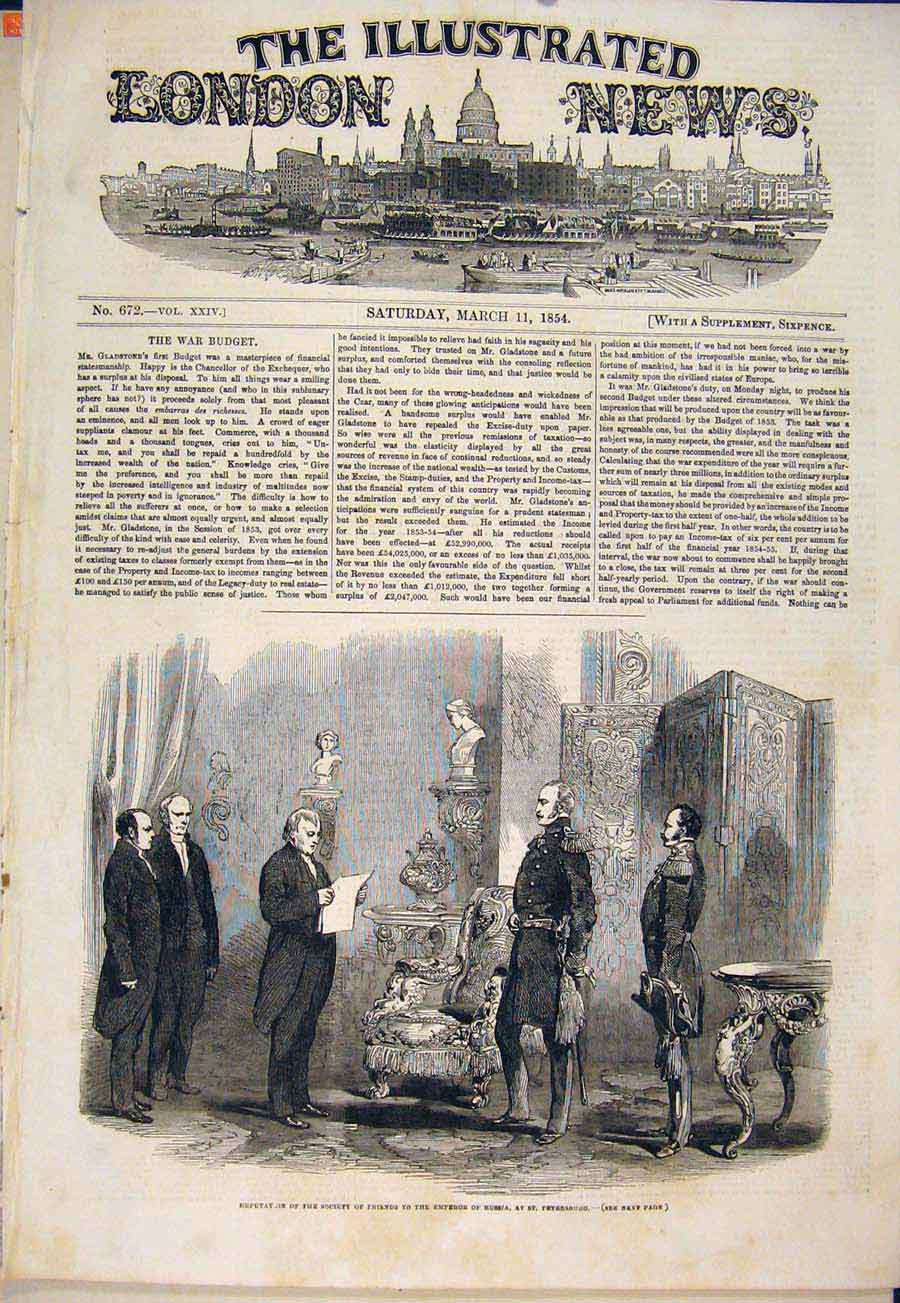Original Old Antique Print Russia St Petersburg Friends Emperor 1854 Victorian