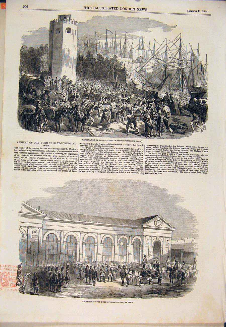 Old Antique Print Corn Seville Export Duke Saxe-Coburg Paris France 1854 19th