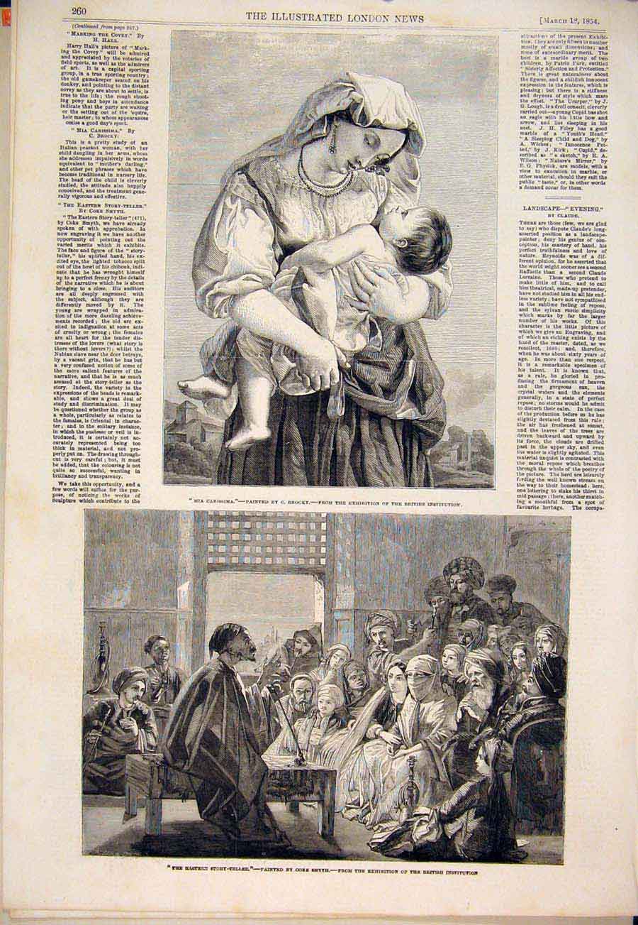 Old Antique Print Brocky Lady Baby Smyth Story Teller Hall Covey Claude