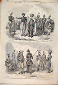 Old Antique Print French Troops War Officer Sapper Carbineer Dragoon 1854 19th