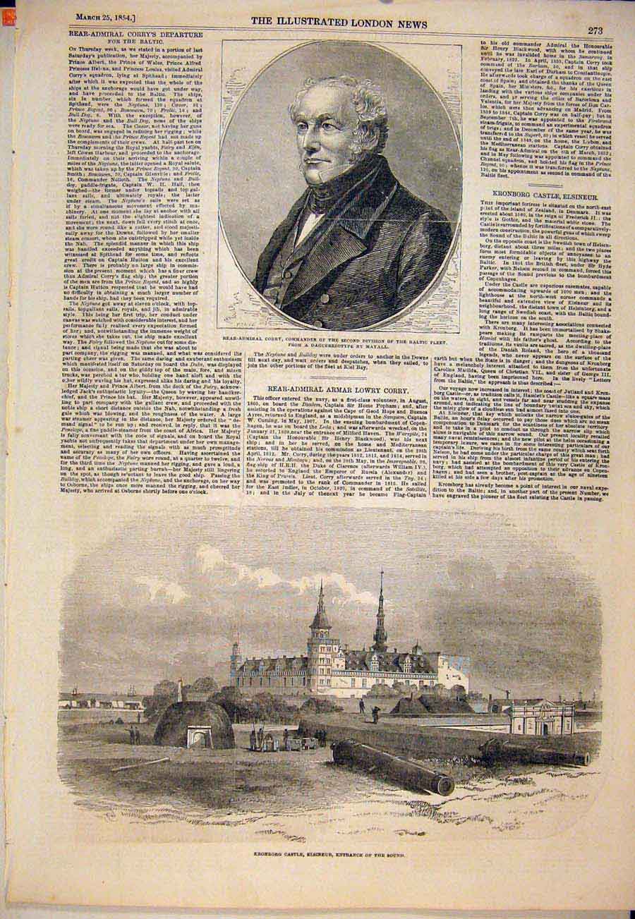 Original Old Antique Print Portrait Corry Baltic Fleet Kronborg Castle Elsineur