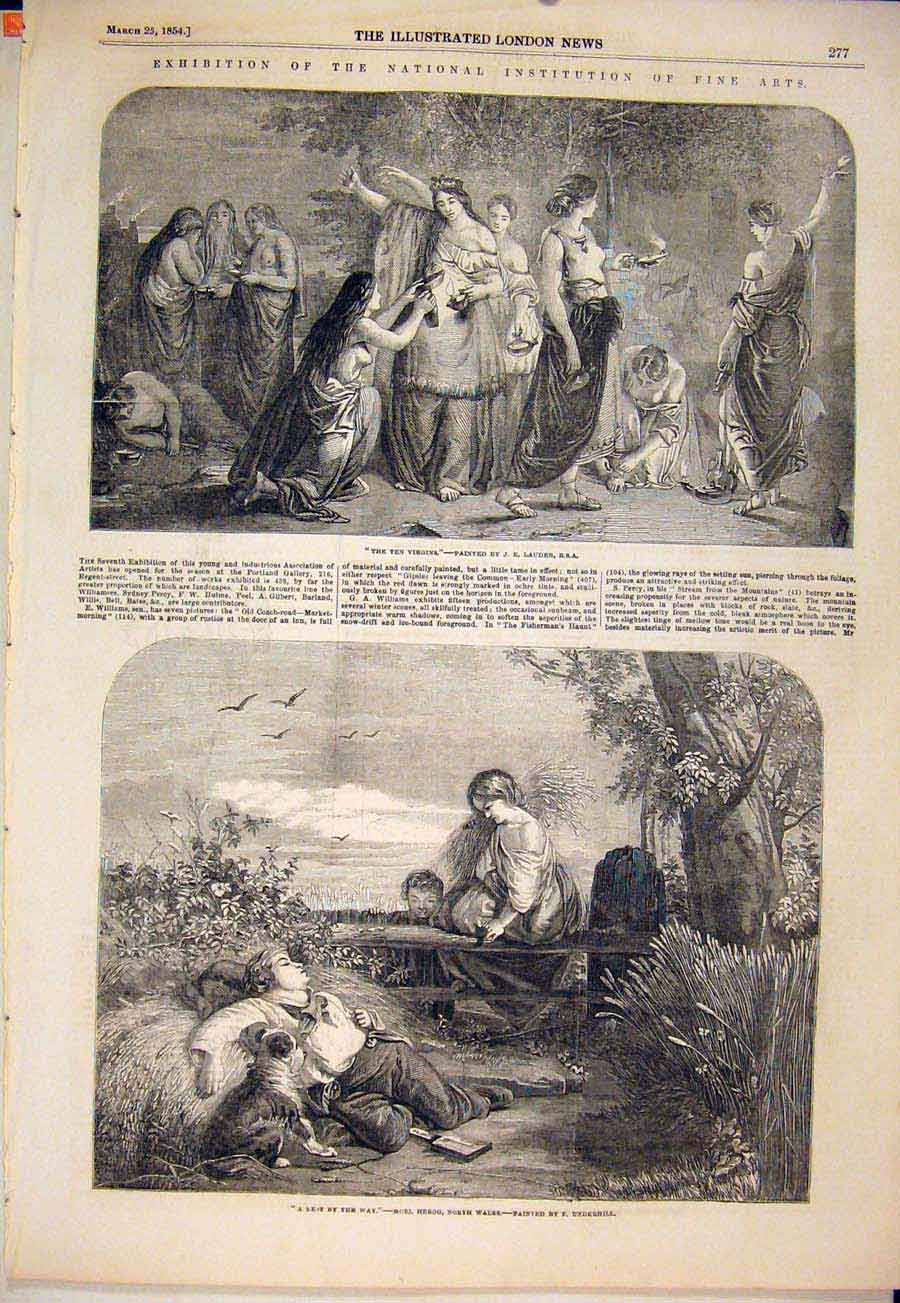 Original Old Antique Print Ten Virgins Ladies Lauder Moel Hebog Wales Underhill