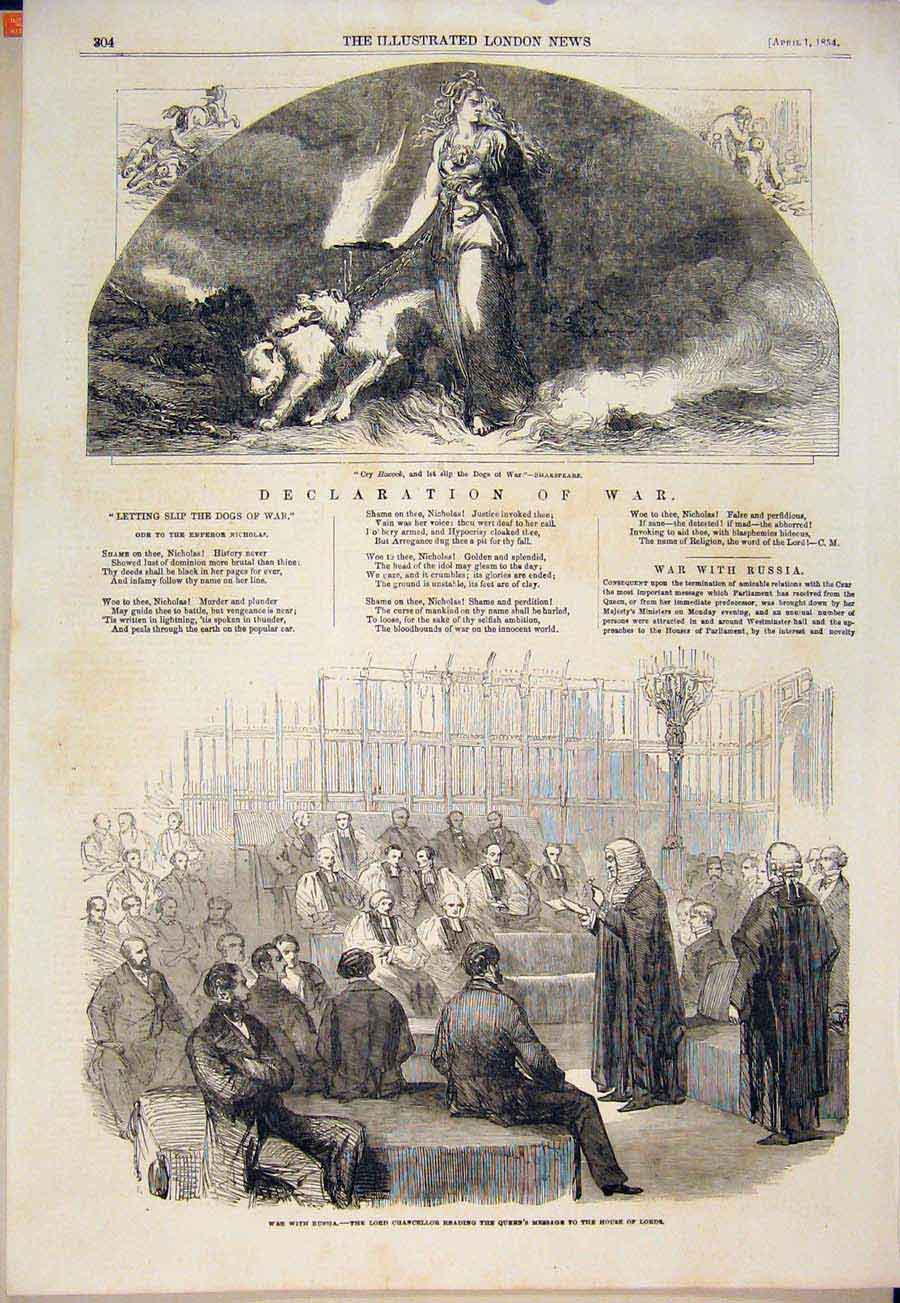 Old Antique Print War Declaration Russia Lord Chancellor House Lords 1854 19th