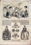 Original Old Antique Print Children Child April Fools Paris Fashion Ladies Dress