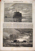 Original Old Antique Print Cronstadt Alexander Fortress Risbank Fort 1854 19th