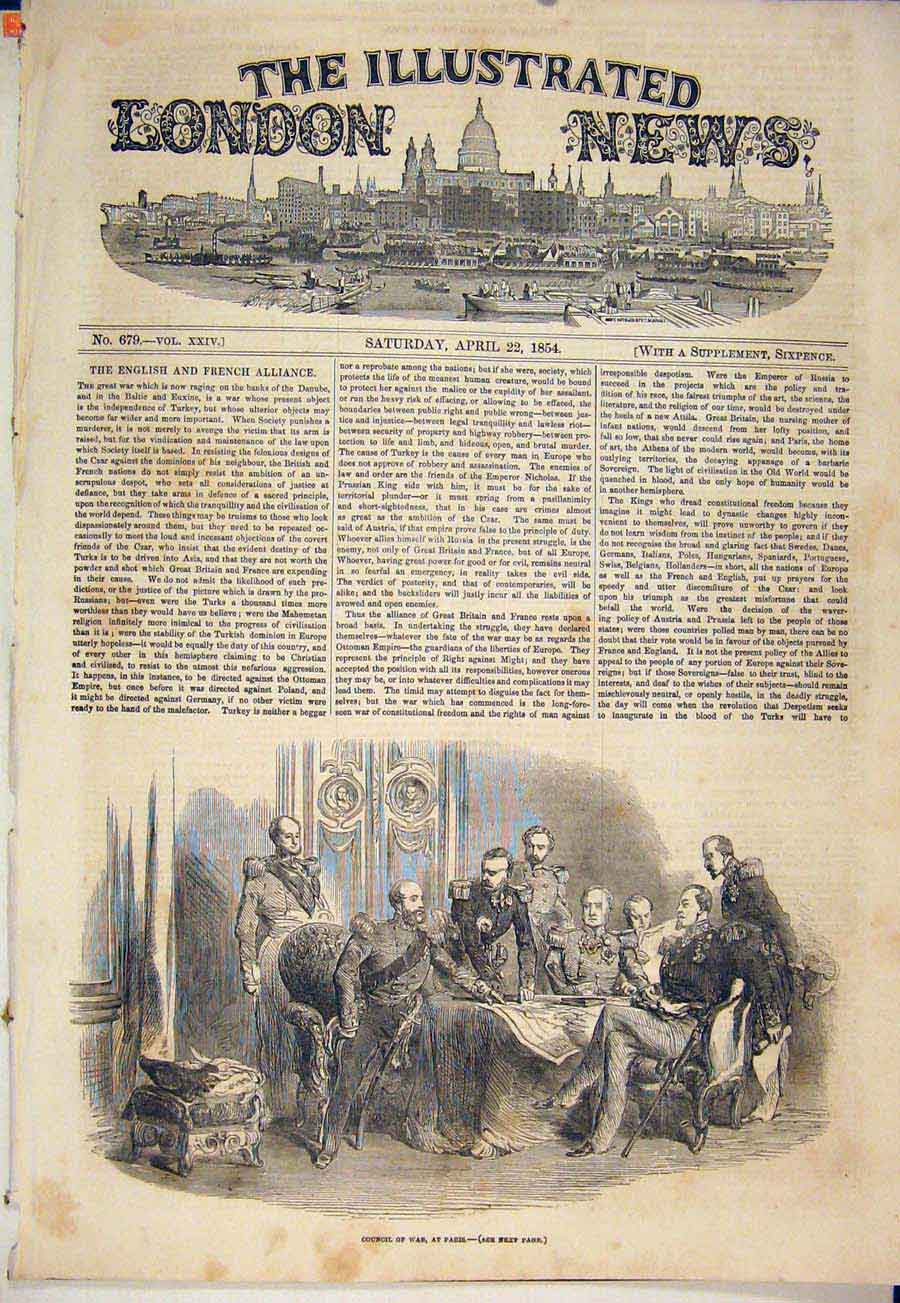 Original Old Antique Print Paris Council War Vaillant Raglan St Arnaud 1854 19th