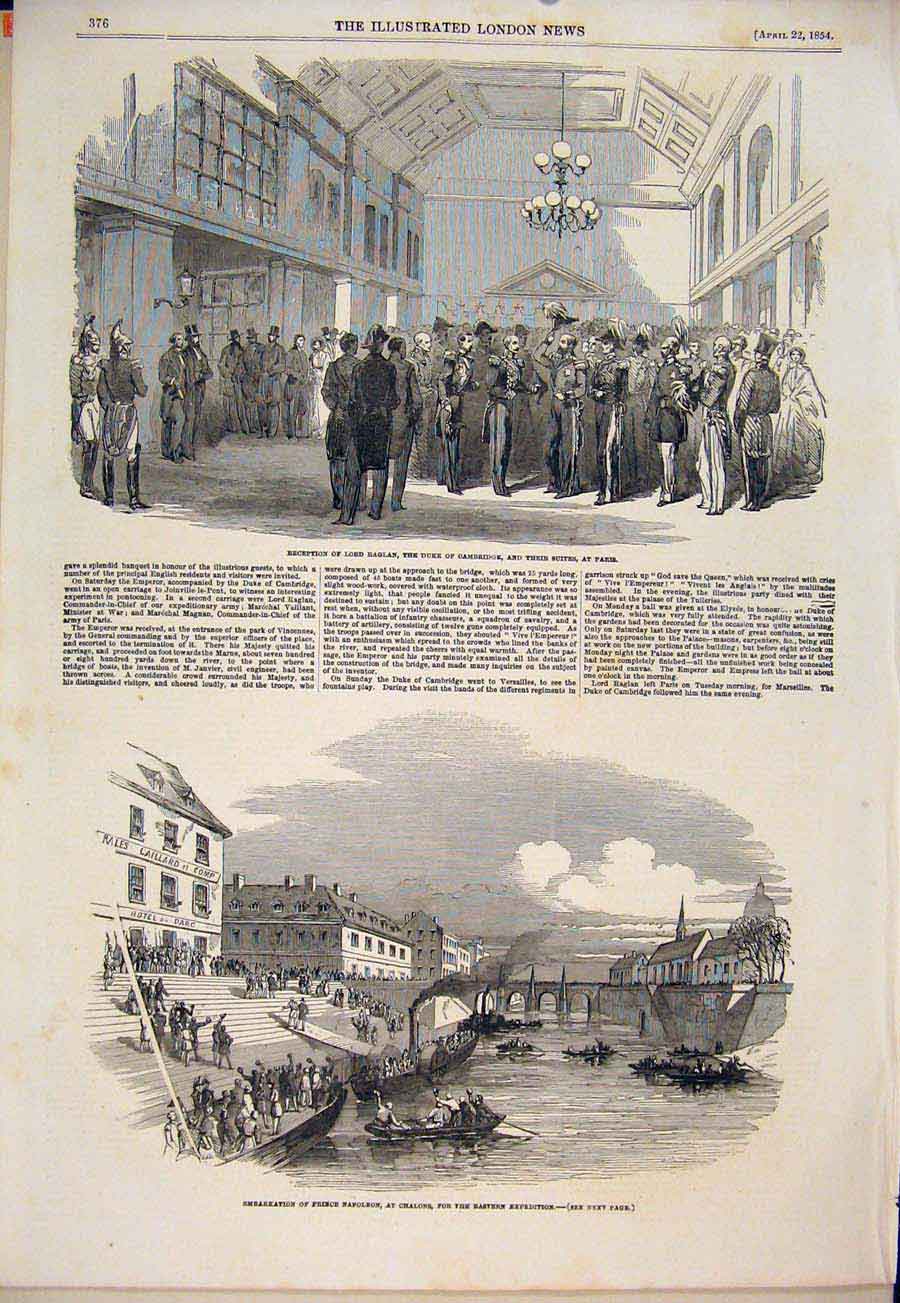 Old Antique Print Lord Raglan Duke Cambridge Paris Napoleon Chalons 1854 19th