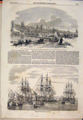 Original Old Antique Print Bridge Paris France French Troops Toulon 1854 19th