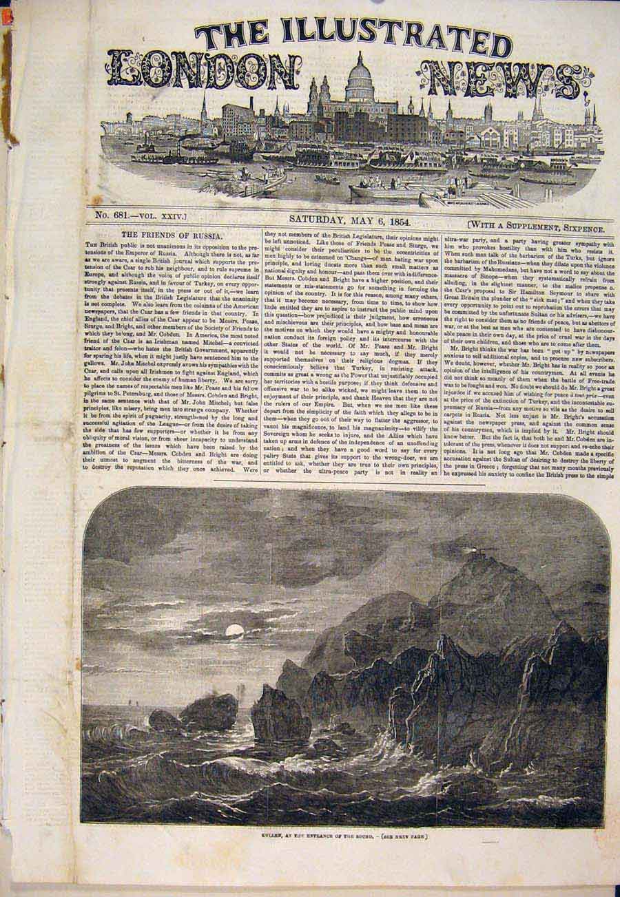 Original Old Antique Print Cape Kullen Stokholm Baltic Fleet 1854 19th