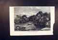 Original Old Antique Print Woodland Trees Creswick Cows River Cattle 1854 19th