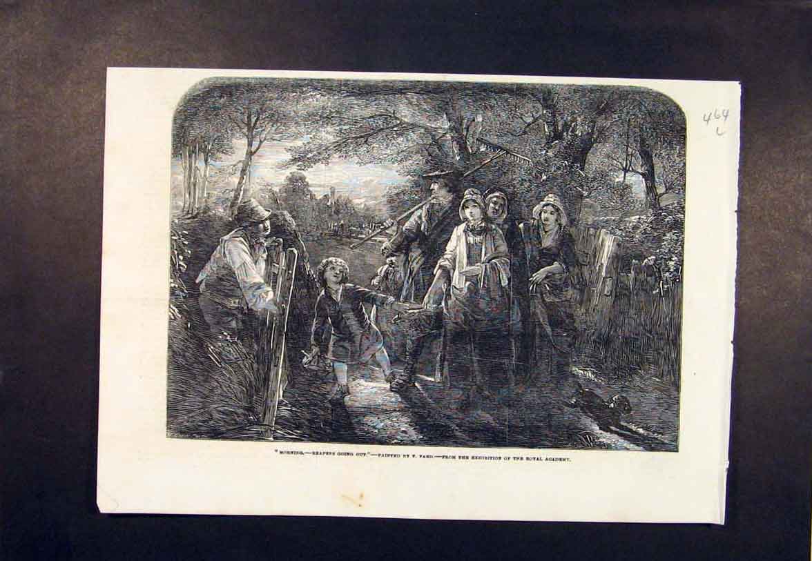 Original Old Antique Print Reapers Fard Reaper Farmer Farm Royal Academy 1854