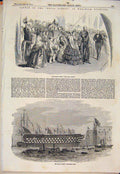 Original Old Antique Print Woolwich Dock Royal Albert Launch Broadside Ship 1854