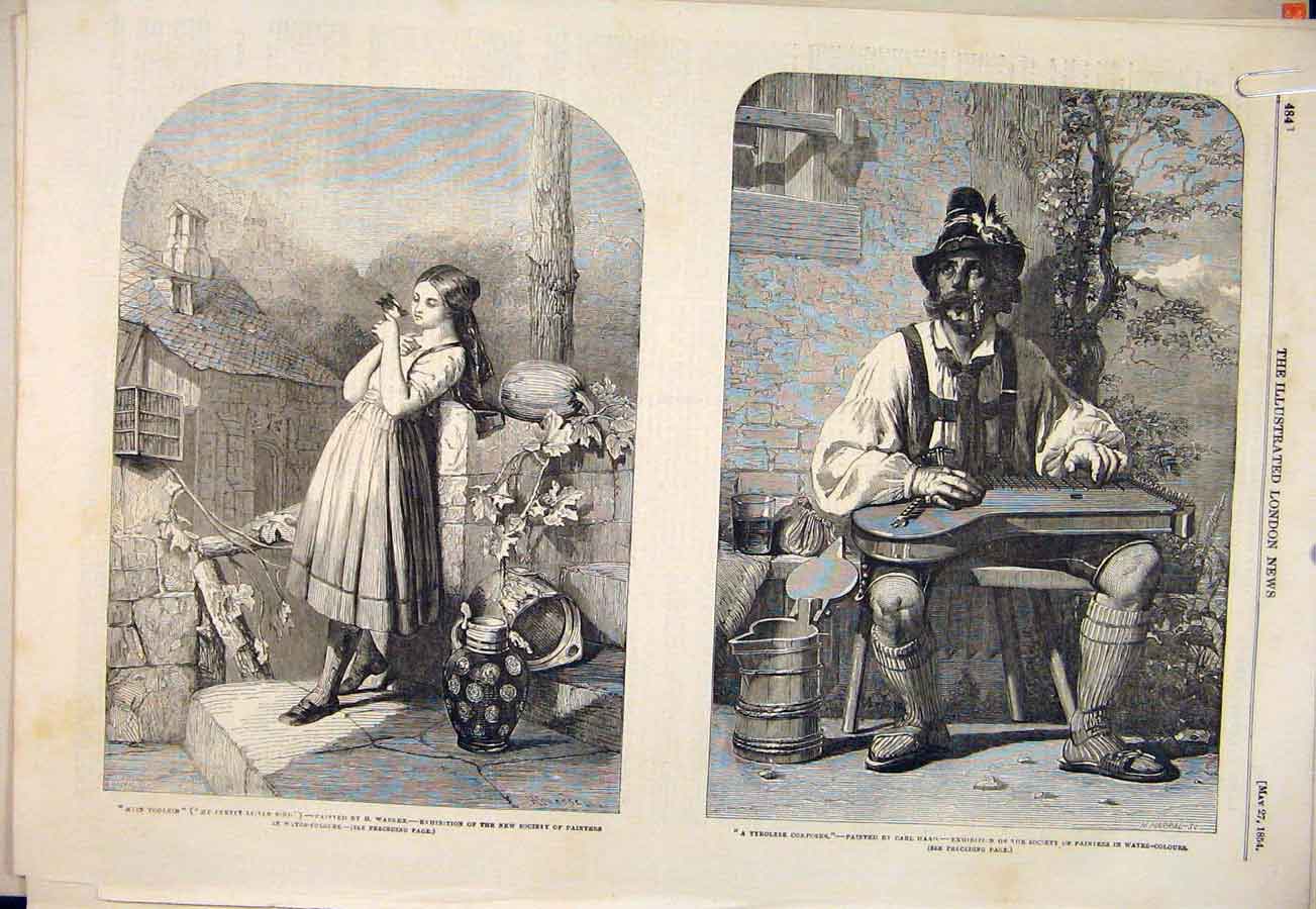 Old Antique Print Warren Haagrankley O'Niel Faust Girl Bird Composer 1854 19th